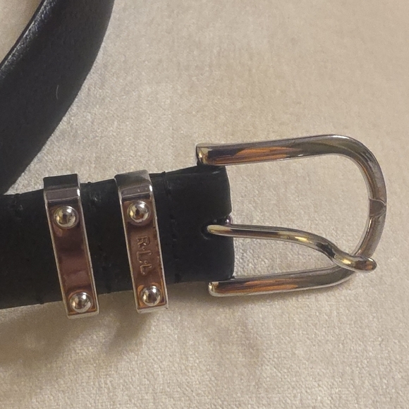 Lauren Ralph Lauren Full Grain Leather Black Belt with Silver Hook Buckle M - Picture 6 of 13